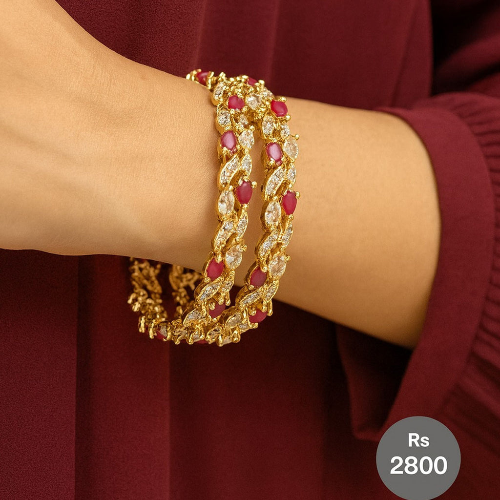 Gold-Plated Ruby and Crystal Stone Bangles