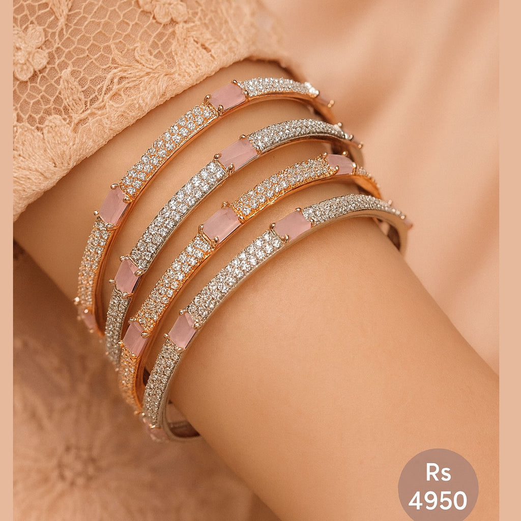 Rose Gold-Plated Pink Stone Bangles Set – Elegant CZ Studded Jewelry