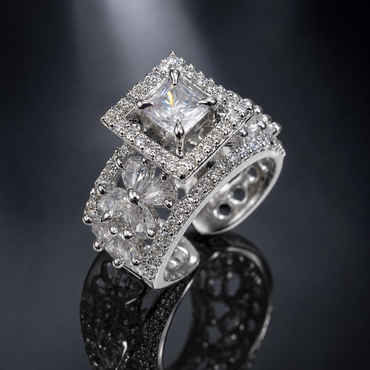 Elegant Square Crystal Floral Ring