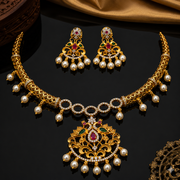Royal Pearl & Multicolor Bridal Necklace Set