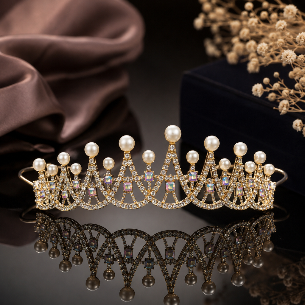 Elegant Pearl & Crystal Crown