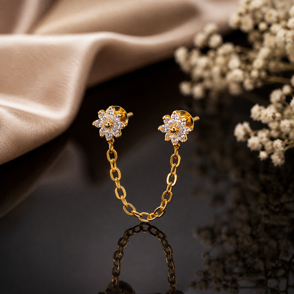 Crystal Flower Chain Ear Piercing