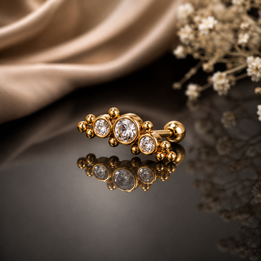 Triple Crystal Gold Ear Piercing