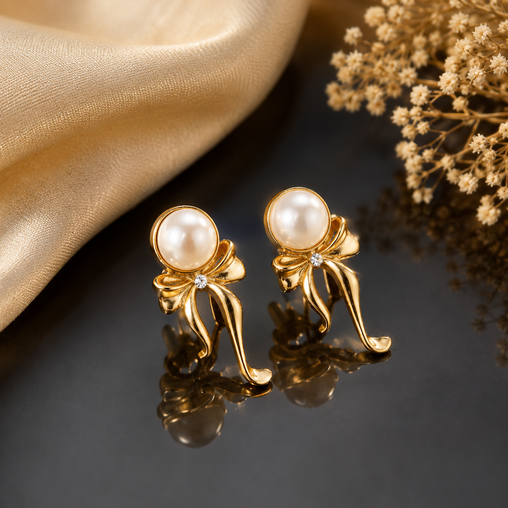 Pearl Bow Drop Earrings