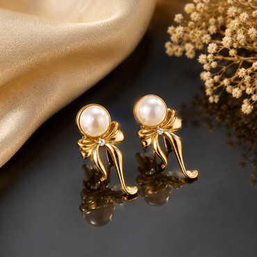 Pearl Bow Drop Earrings