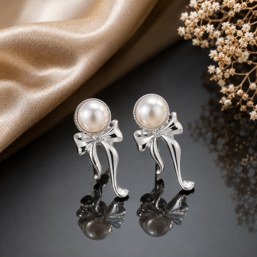 Pearl Bow Drop Earrings