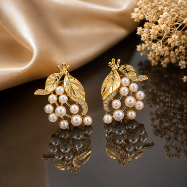 Pearl Leaf Cluster Earrings