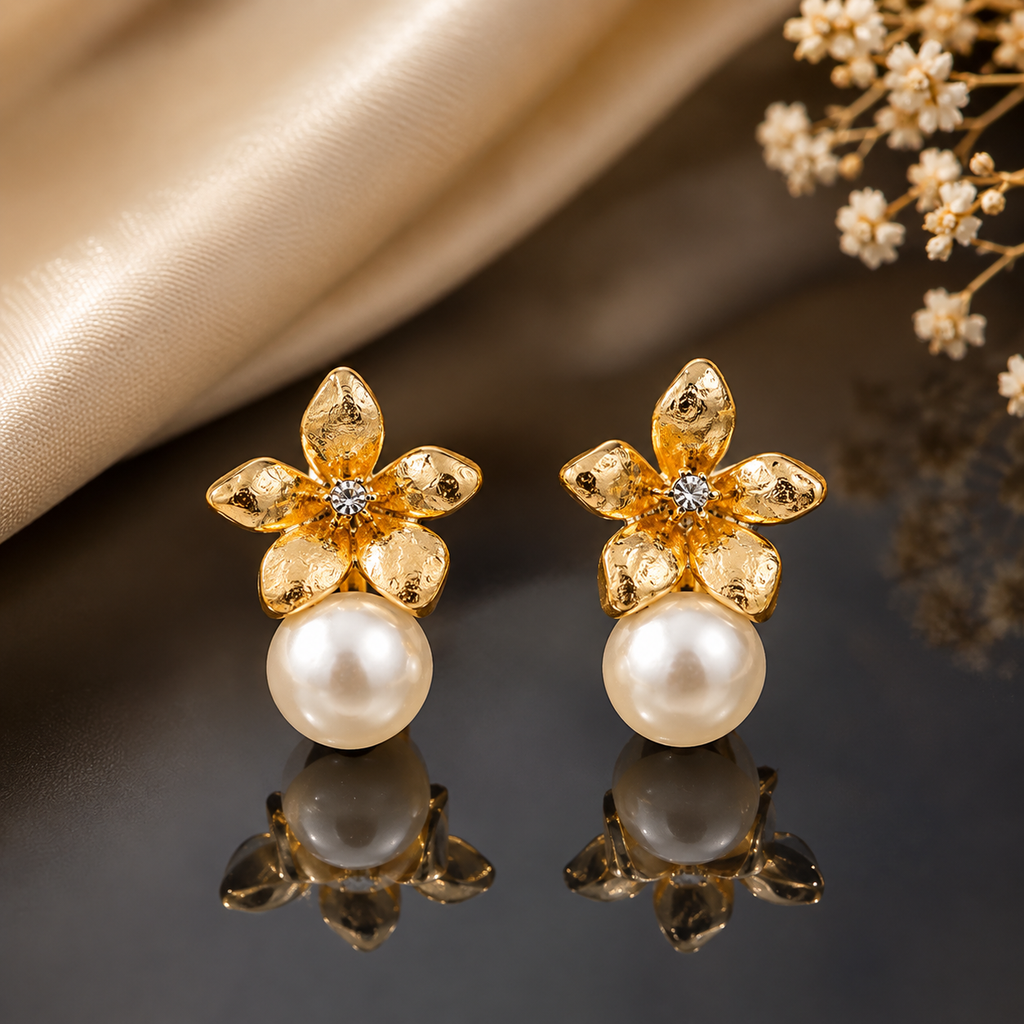 Floral Pearl Drop Earrings