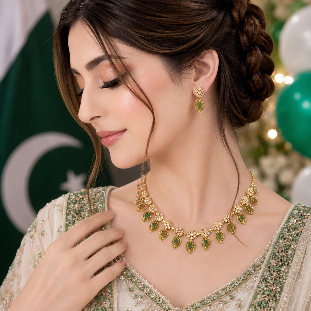 Elegant Emerald Drop Necklace Set