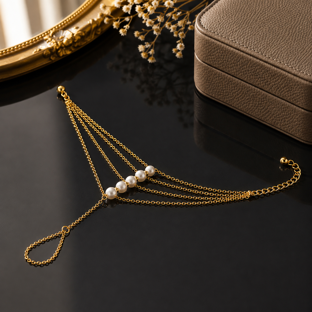 Pearl Layered Hand Chain Bracelet
