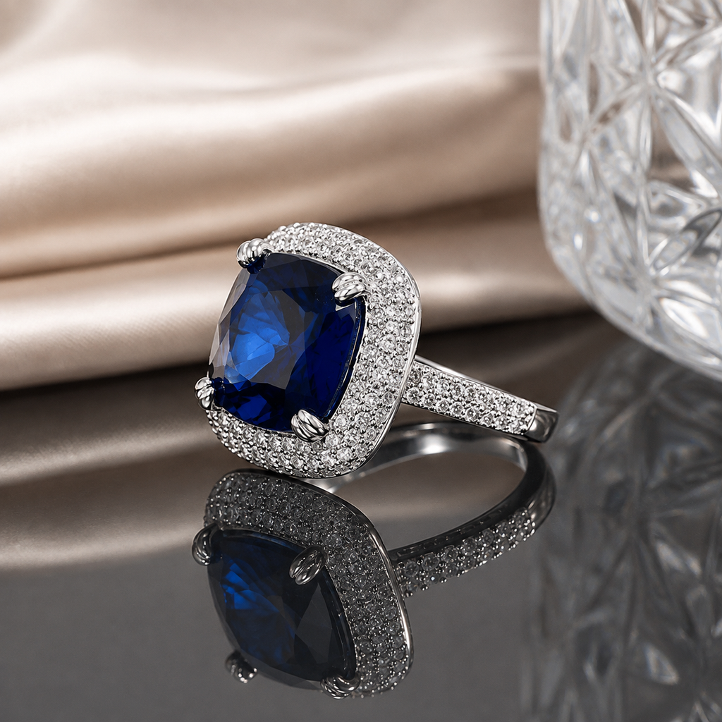 Royal Blue AD Cushion Cut Ring