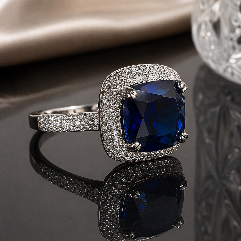 Royal Blue AD Cushion Cut Ring