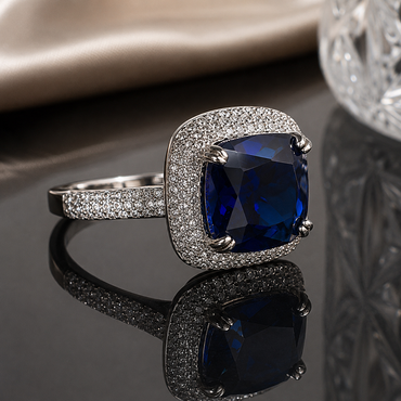Royal Blue AD Cushion Cut Ring