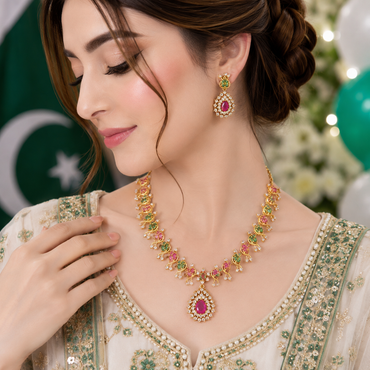 South Indian Royal Ruby & Emerald Necklace Set