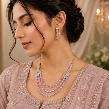 Pink 3-Layer AD Necklace Set
