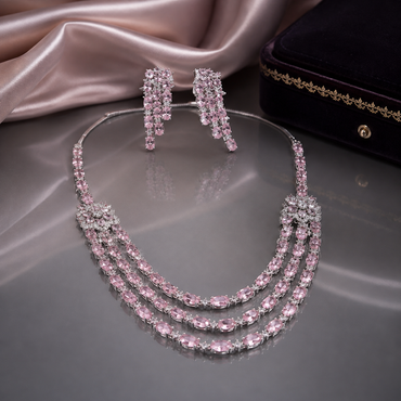 Pink 3-Layer AD Necklace Set