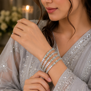 Mint Green Crystal Bangles Set