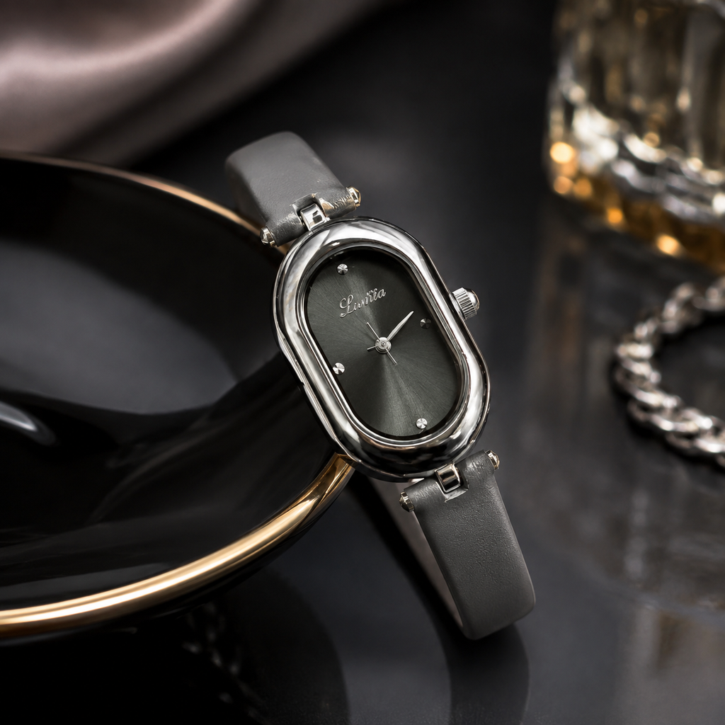 Elegant Oval Dial Leather Strap Watch