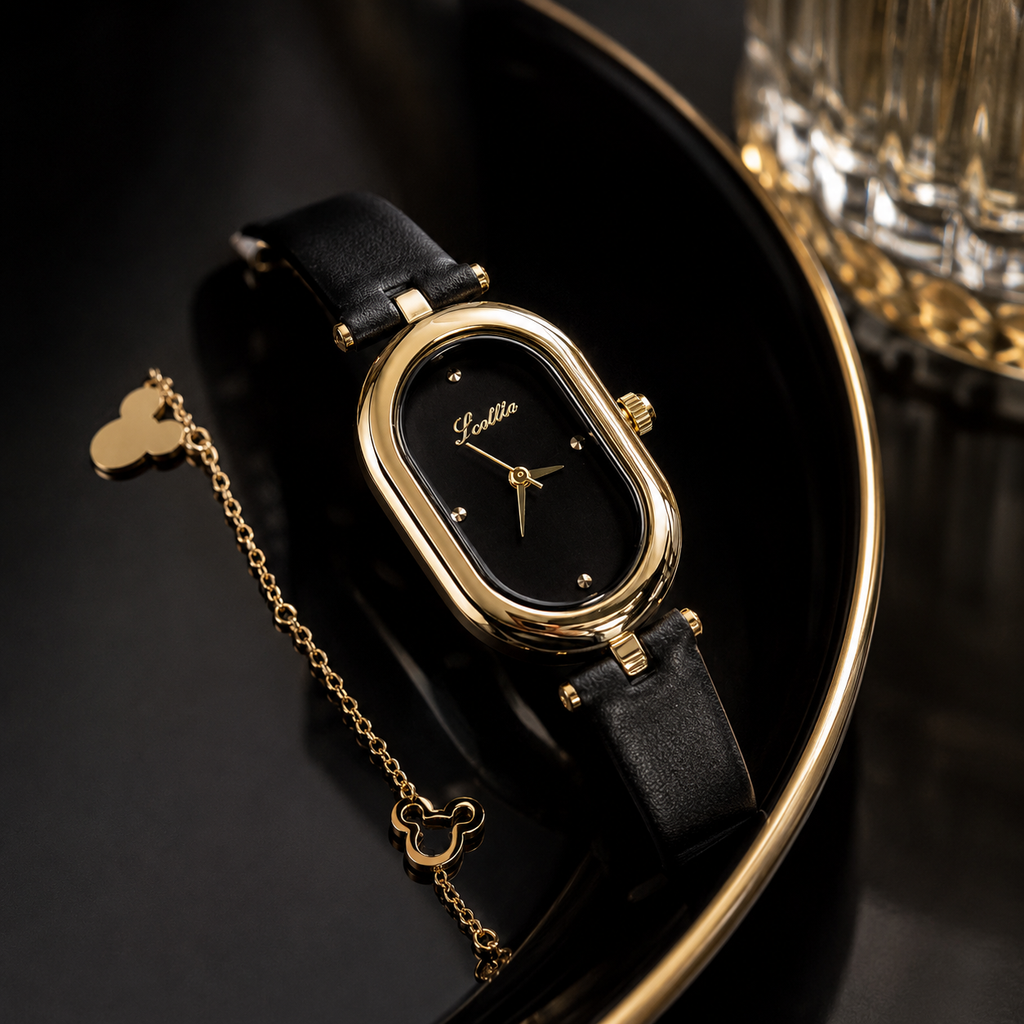 Elegant Oval Dial Leather Strap Watch