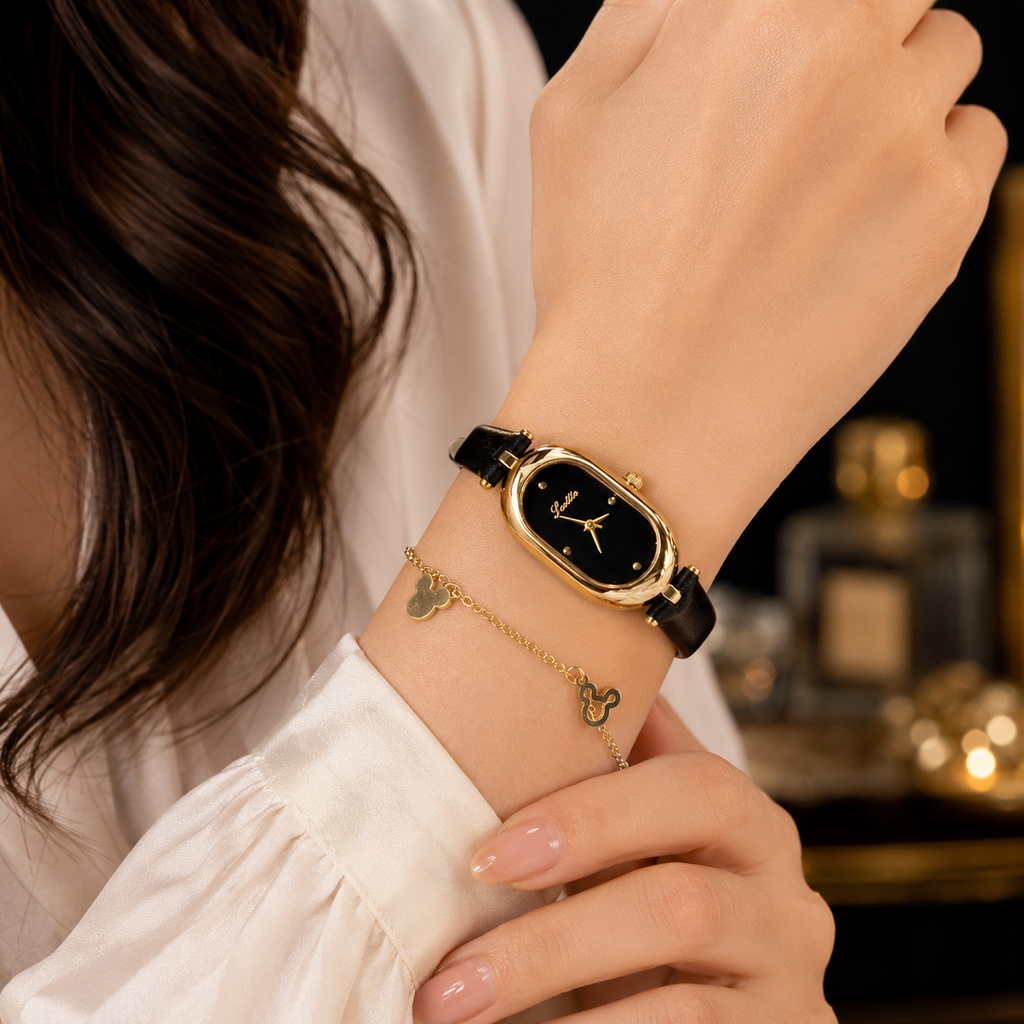 Elegant Oval Dial Leather Strap Watch