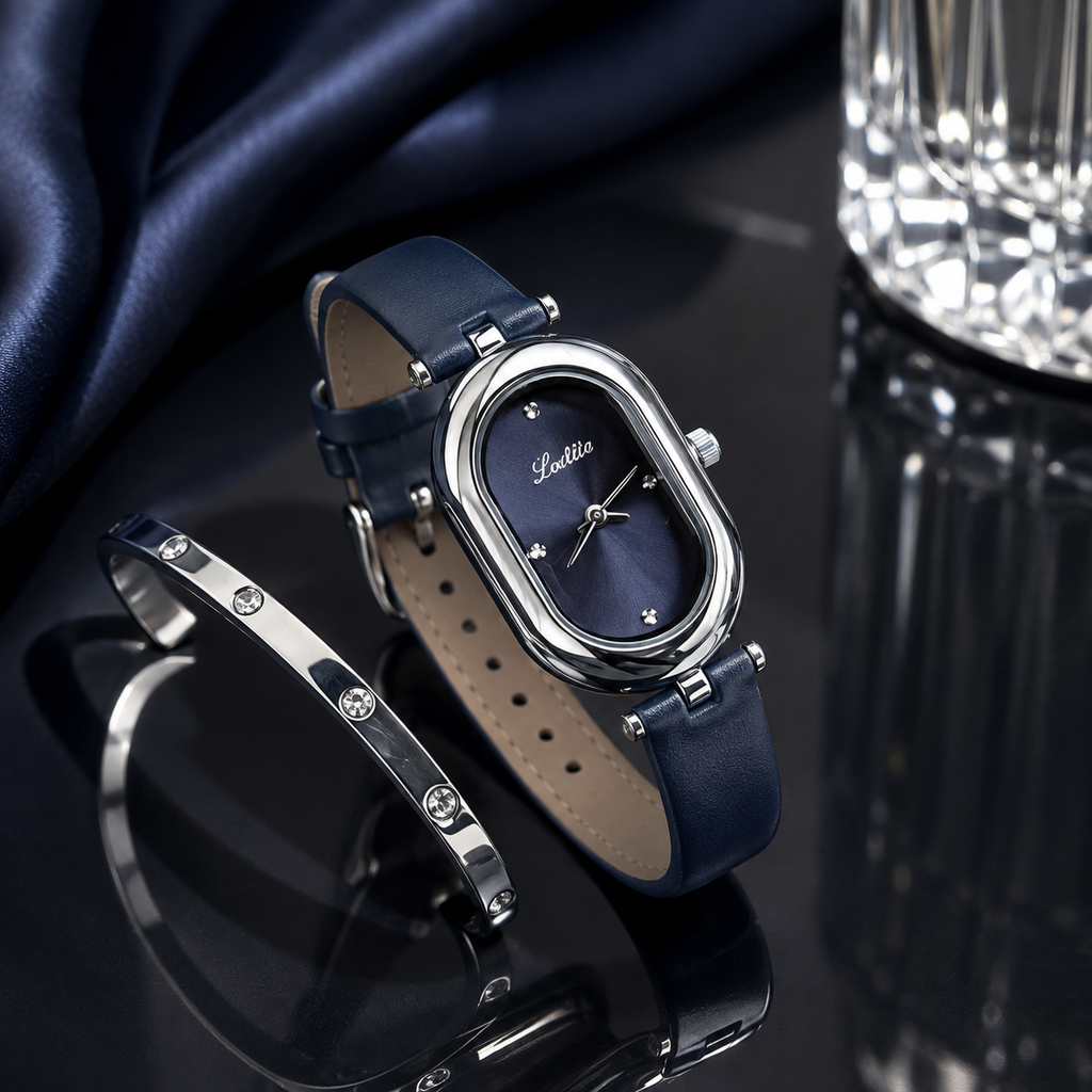 Elegant Oval Dial Leather Strap Watch