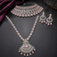 Pink American Diamond bridal necklace set with statement choker, long pendant necklace and matching earrings