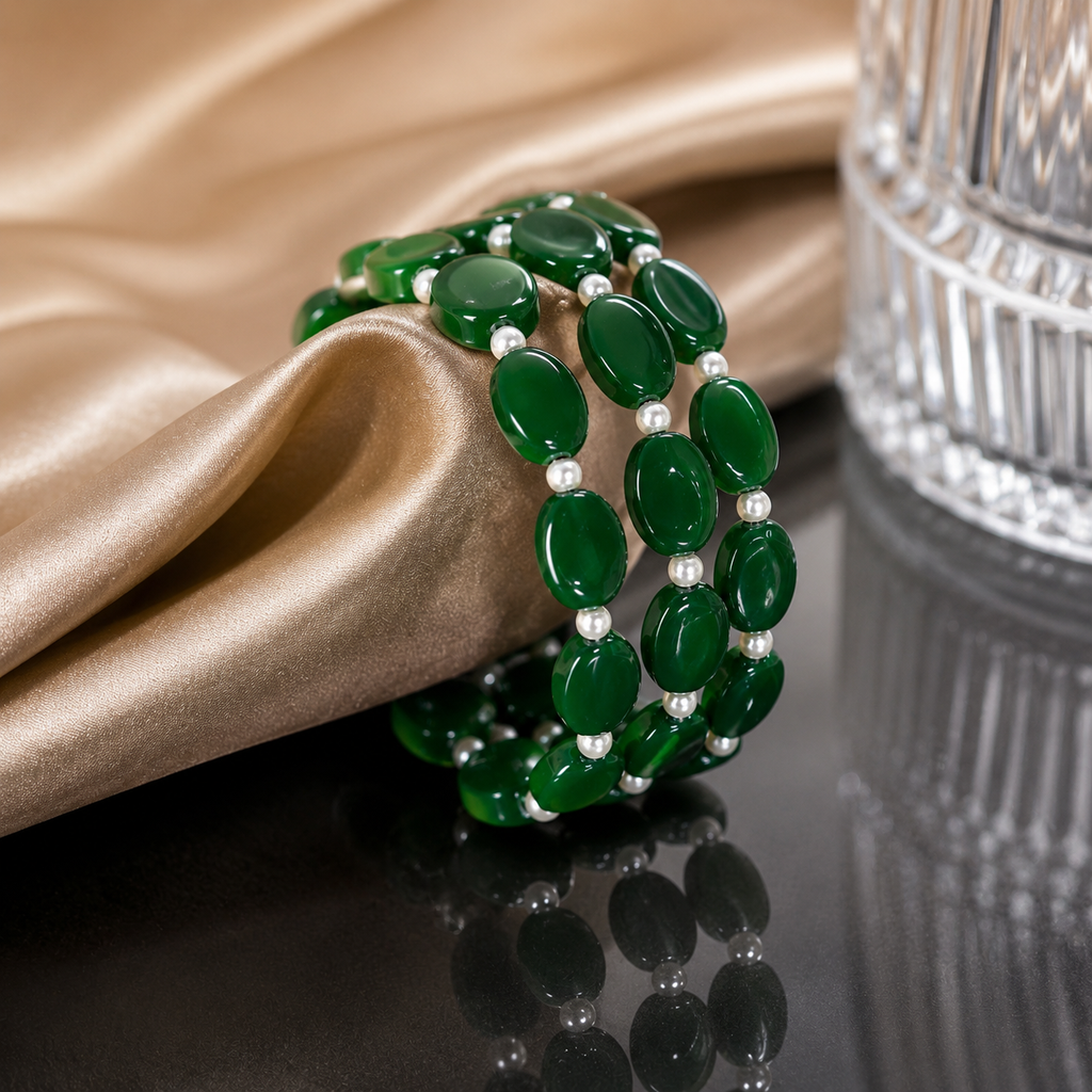 Black & Green Beaded Pearl Bracelet