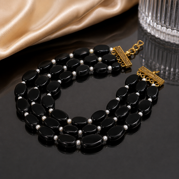 Black & Green Beaded Pearl Bracelet