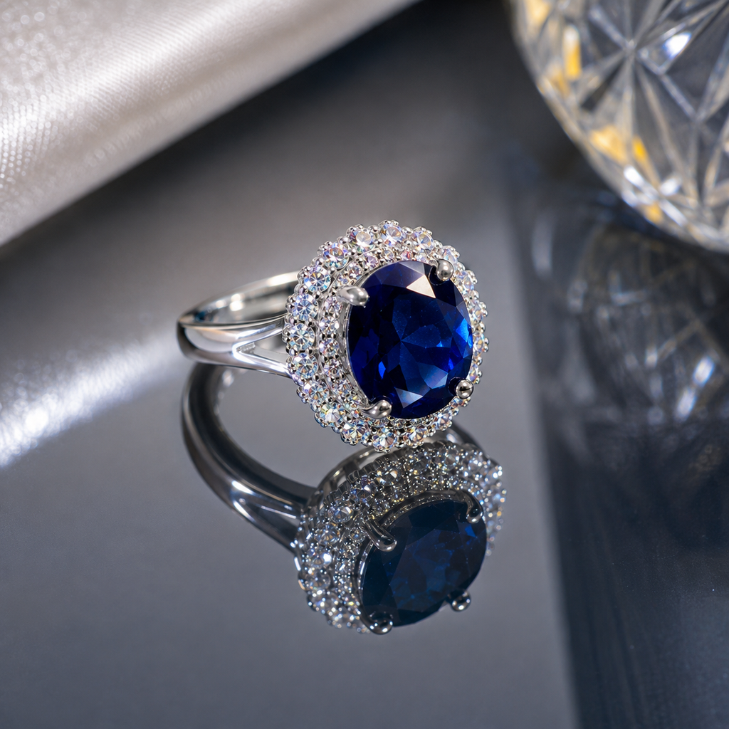 Royal Blue AD Halo Ring