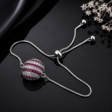Crystal stripe ball adjustable bracelet with colorful stone detailing and delicate chain