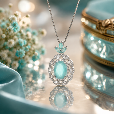 Elegant blue crystal floral pendant necklace with sparkling silver-tone detailing