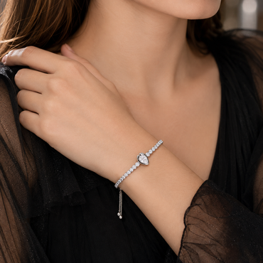 Silver crystal bracelet with teardrop centerpiece and sparkling stones