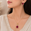 Ruby red rectangular stone necklace and matching earrings set for women