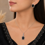 Black rectangular stone necklace and matching earrings set for women