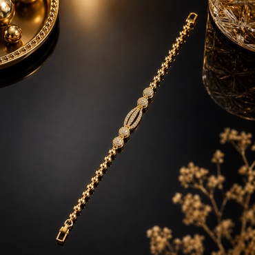 Elegant gold beaded bracelet with sparkling crystal centerpiece