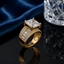 Golden square-cut CZ statement ring with sparkling layered band