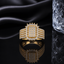 Golden CZ rectangular statement ring with layered sparkling stone detailing
