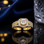 Dual-tone CZ square statement ring with sparkling stone detailing in gold and silver finishes