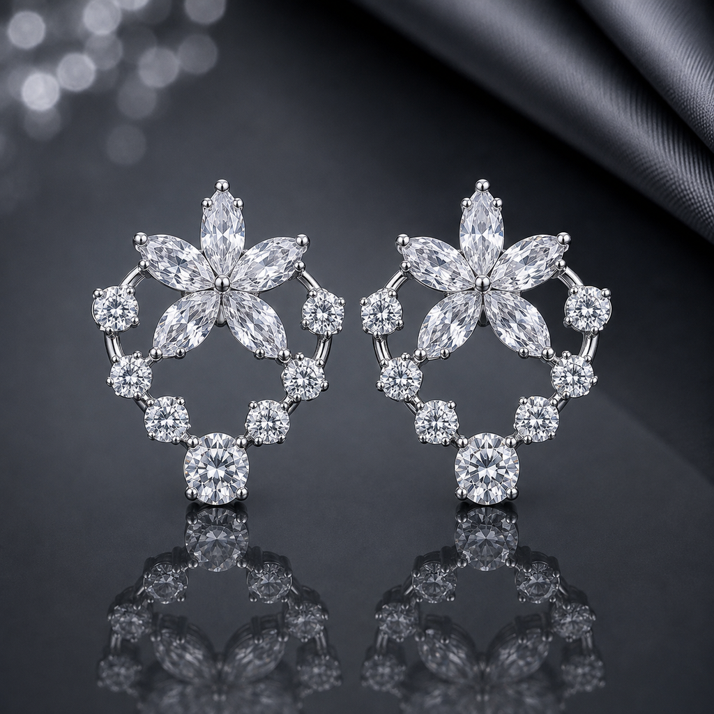 Luxury Floral Halo Zircon Stud Earrings