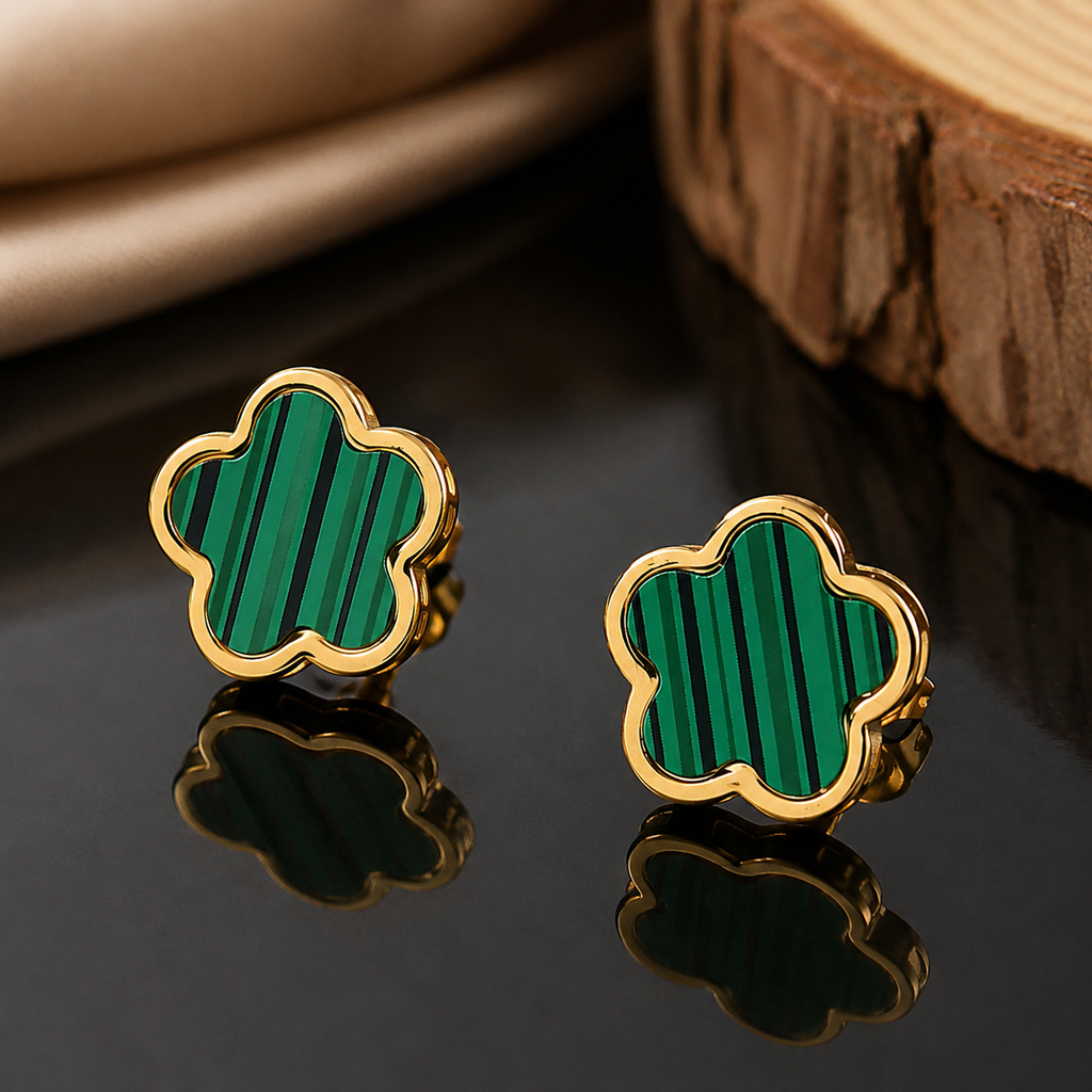 Green Clover Stud Earrings