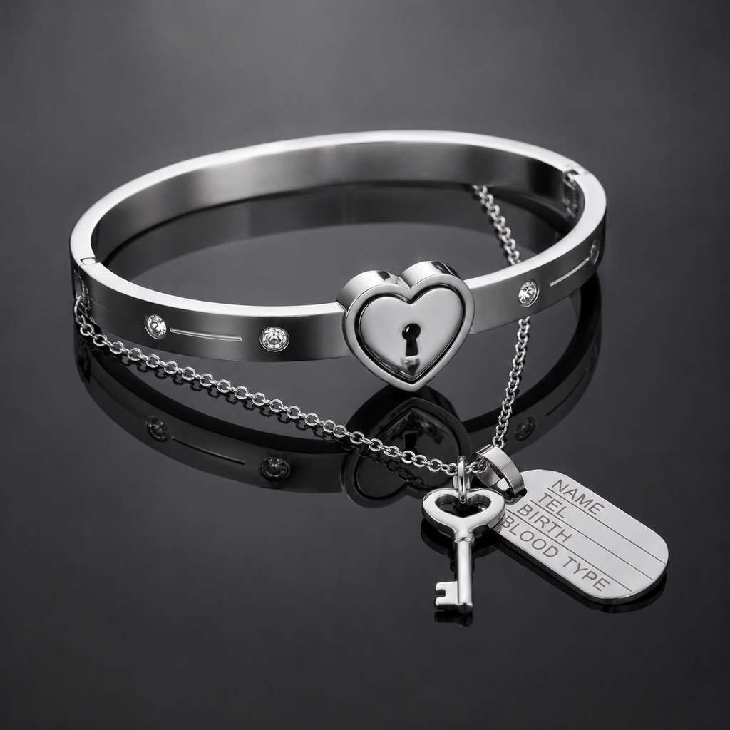 Lock Handcuff Bracelet with Key Locket Chain Set