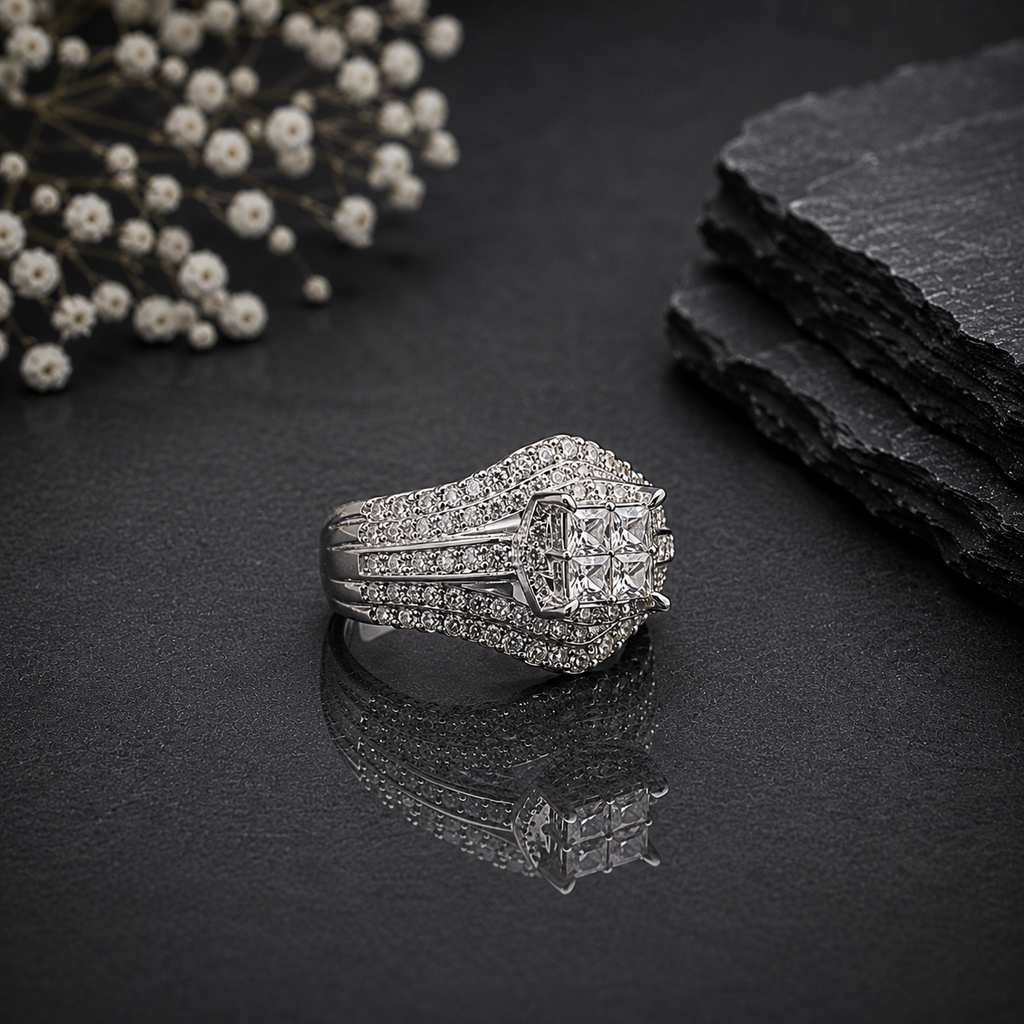 Elegant Silver Square-Cut CZ Ring