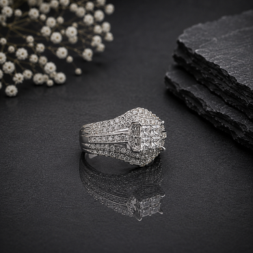 Elegant Silver Square-Cut CZ Ring