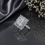 Luxury silver-tone crystal square-cut statement ring with sparkling halo detailing