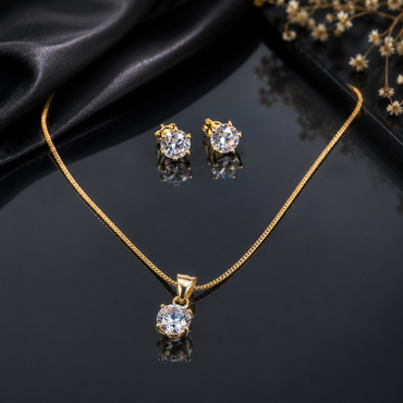 Classic gold-tone crystal necklace and matching stud earrings jewelry set