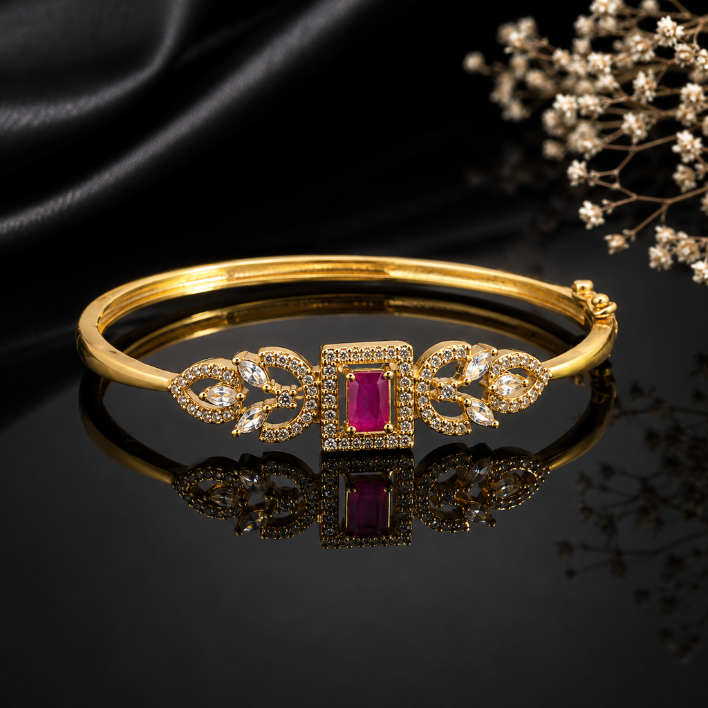 Crystal Floral Stone Bangle with sparkling stones and elegant centerpiece – destiny.pk