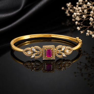 Crystal Floral Stone Bangle with sparkling stones and elegant centerpiece – destiny.pk