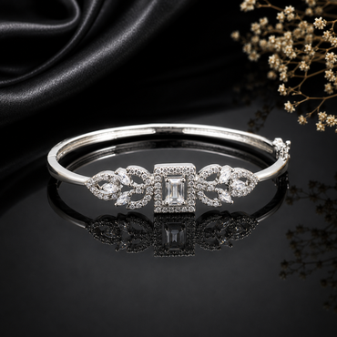 Crystal Floral Stone Bangle with sparkling stones and elegant centerpiece – destiny.pk
