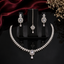 Elegant AD necklace and matching earrings set with sparkling rectangular centerpiece and silver-tone finish