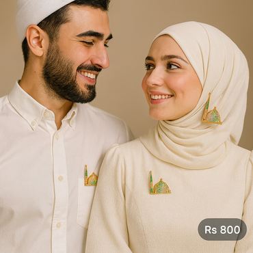 Green dome masjid brooch with gold-tone finish worn by man & woman – Destiny.pk